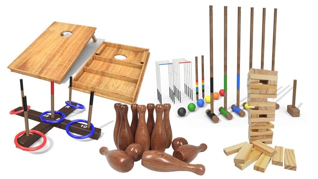 5 classic wooden yard game
