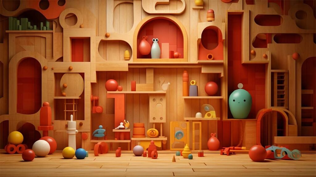 Wooden panels and gummy toys