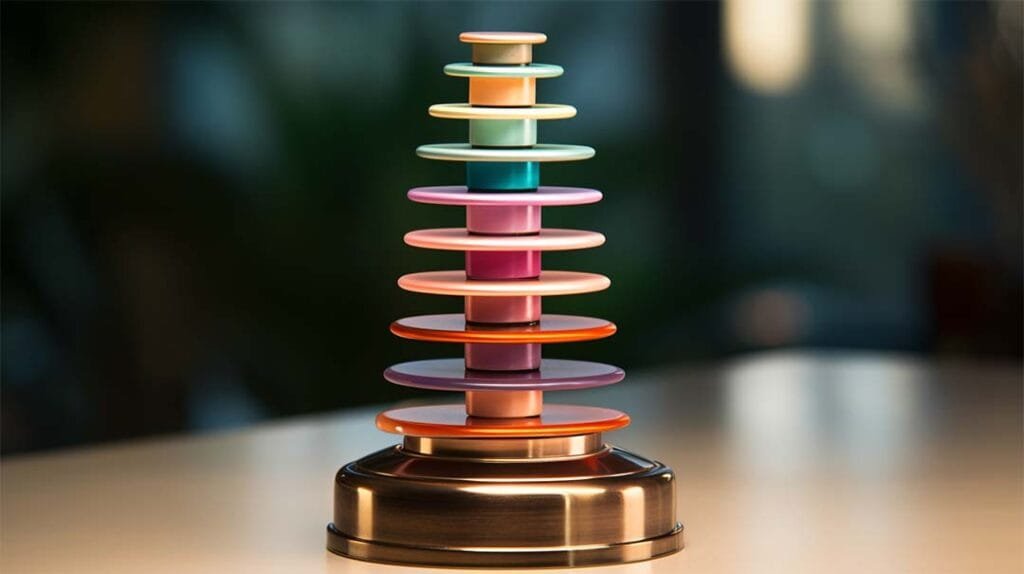 Metal tower of hanoi