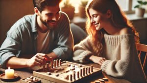 a couple playing a wooden game