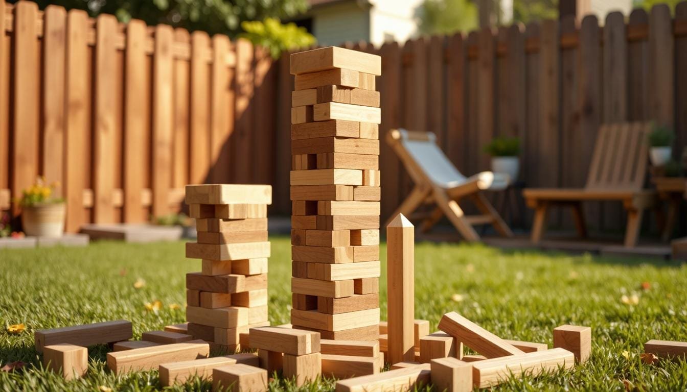 wooden Jenga game in the yard