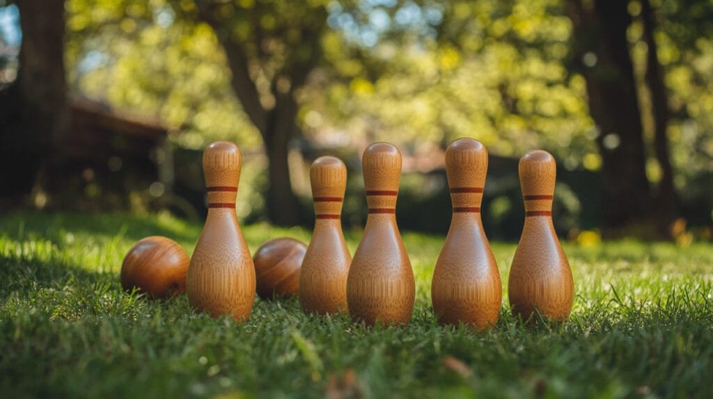 wooden bowling game in the yard