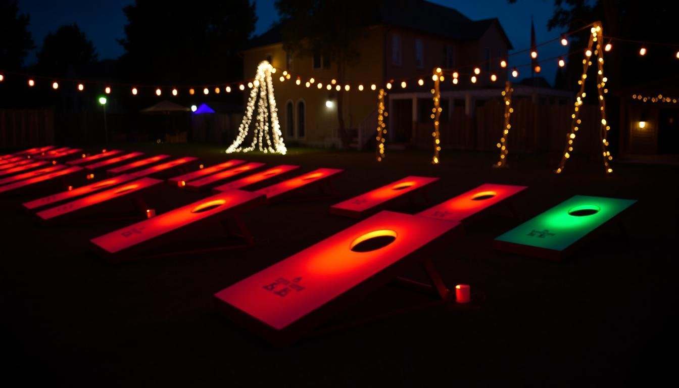 glow-in-the-dark cornhole game
