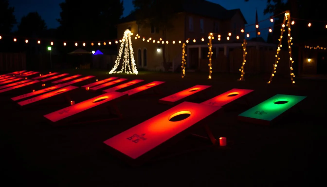 glow-in-the-dark cornhole game